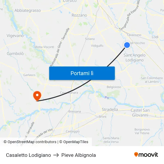 Casaletto Lodigiano to Pieve Albignola map