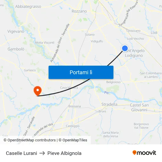 Caselle Lurani to Pieve Albignola map
