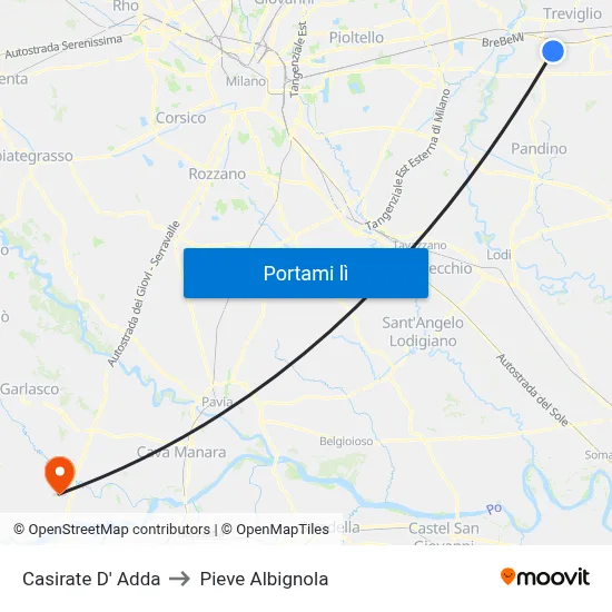Casirate D' Adda to Pieve Albignola map