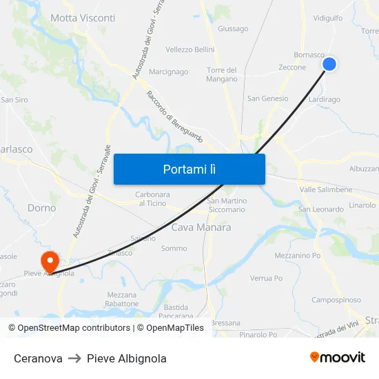 Ceranova to Pieve Albignola map