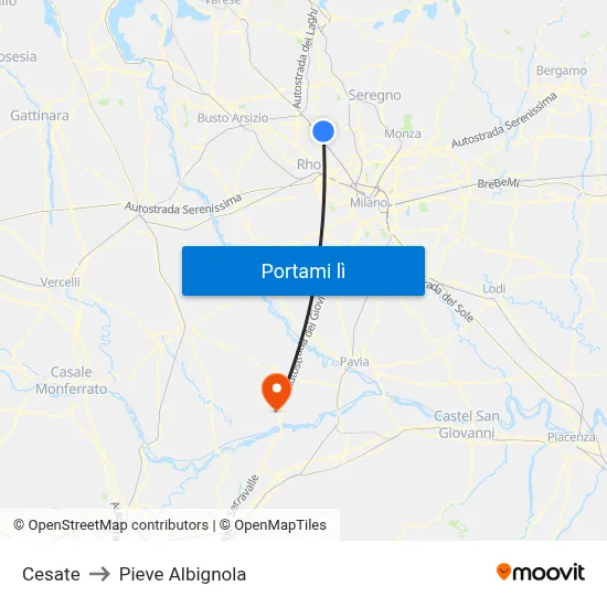 Cesate to Pieve Albignola map