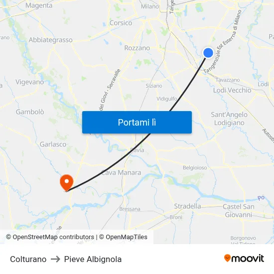 Colturano to Pieve Albignola map