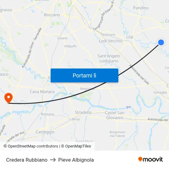 Credera Rubbiano to Pieve Albignola map
