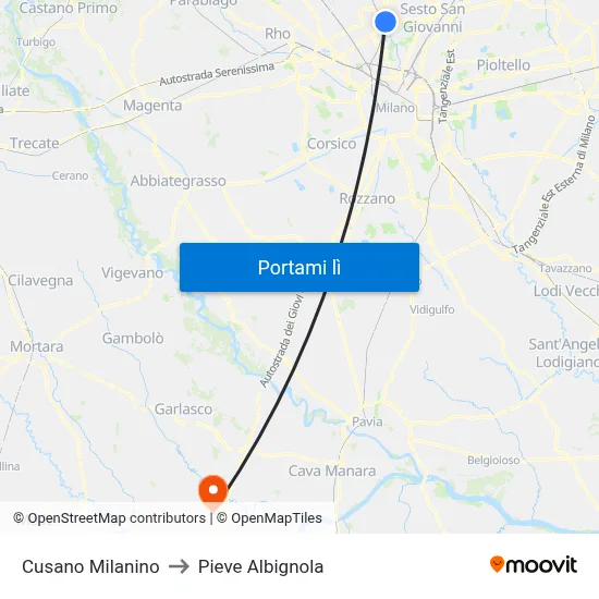 Cusano Milanino to Pieve Albignola map
