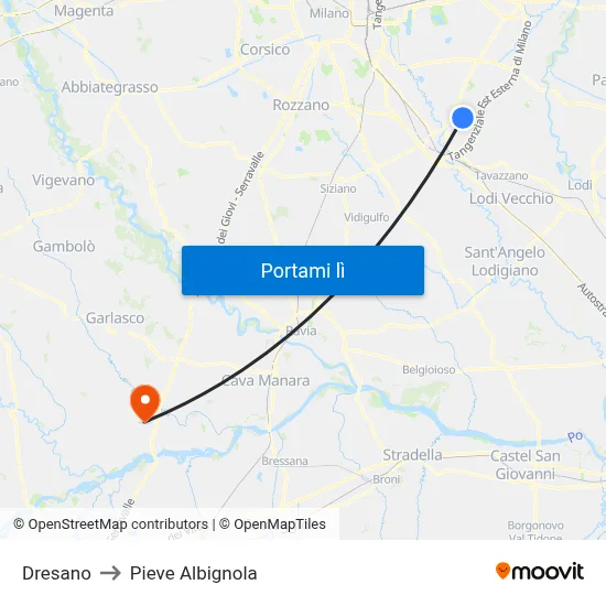 Dresano to Pieve Albignola map