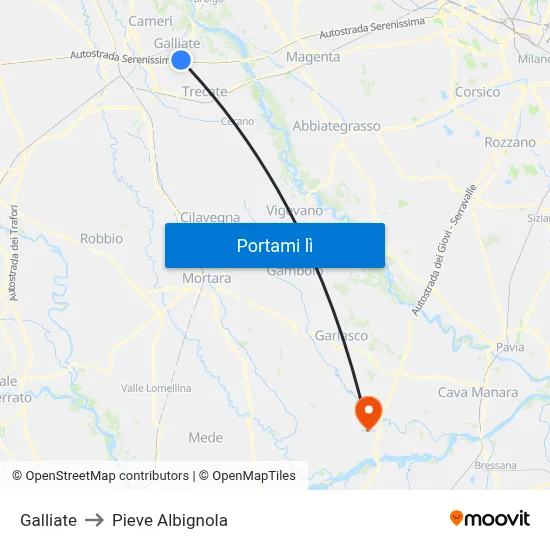 Galliate to Pieve Albignola map
