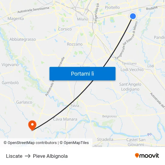 Liscate to Pieve Albignola map