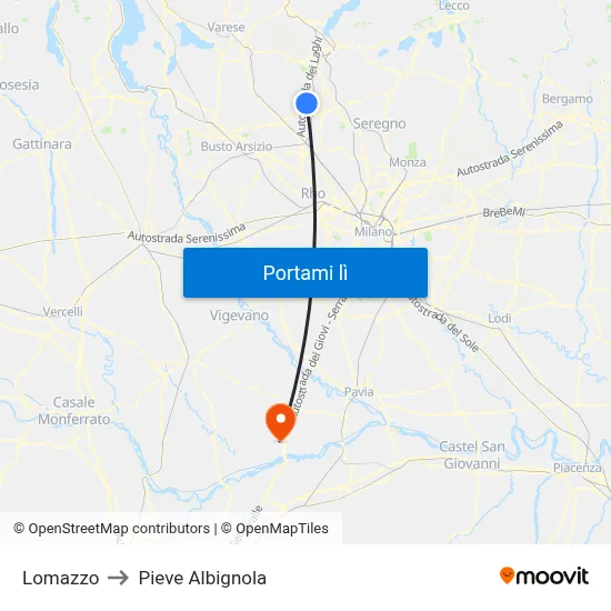 Lomazzo to Pieve Albignola map