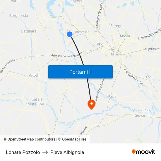 Lonate Pozzolo to Pieve Albignola map