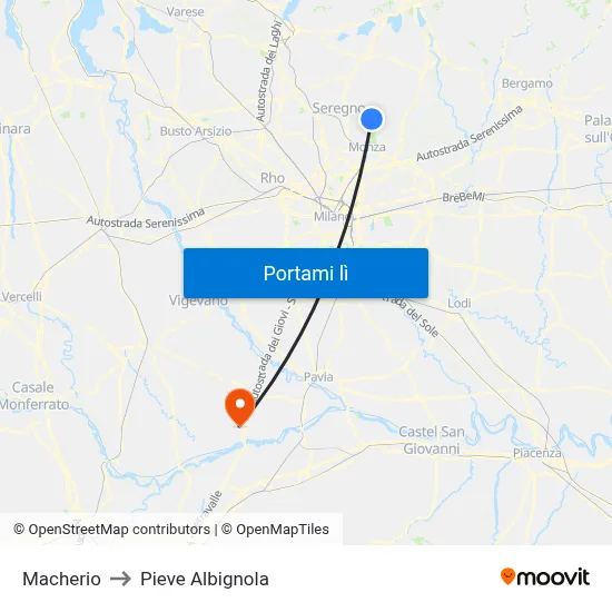 Macherio to Pieve Albignola map