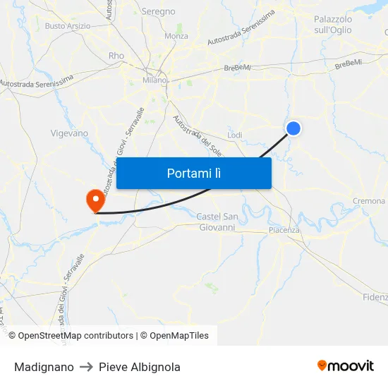 Madignano to Pieve Albignola map