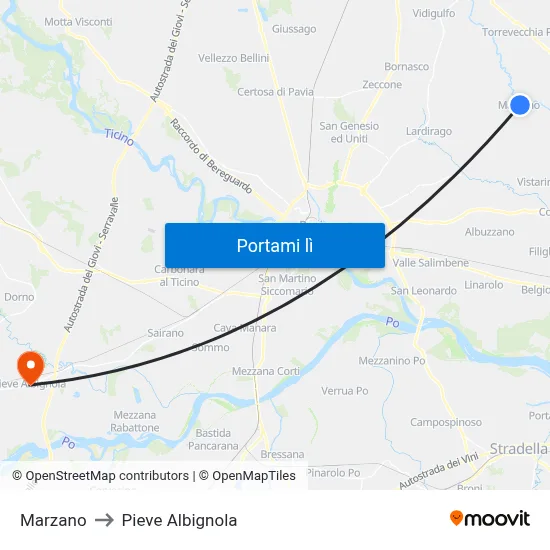 Marzano to Pieve Albignola map