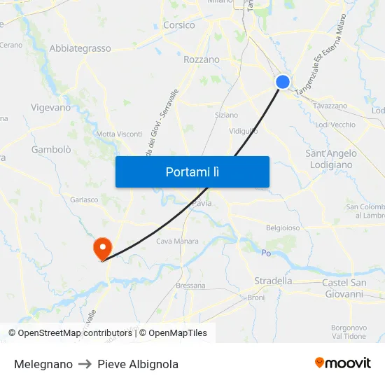 Melegnano to Pieve Albignola map