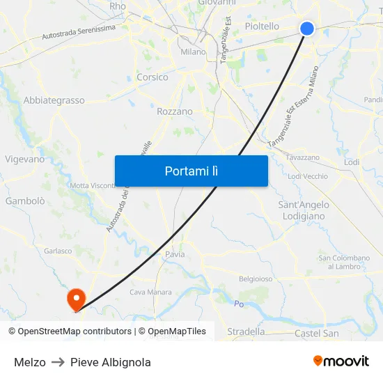 Melzo to Pieve Albignola map