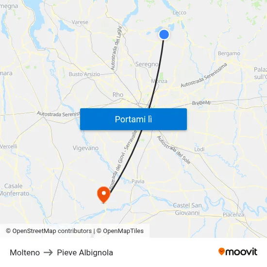 Molteno to Pieve Albignola map
