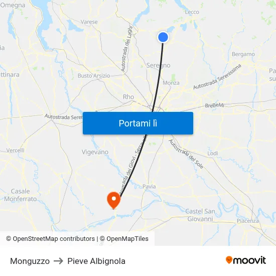 Monguzzo to Pieve Albignola map