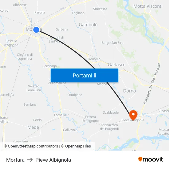 Mortara to Pieve Albignola map