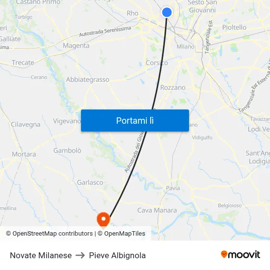 Novate Milanese to Pieve Albignola map