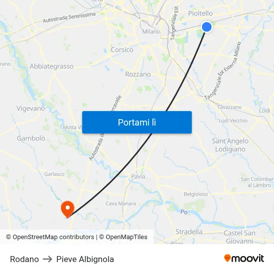 Rodano to Pieve Albignola map