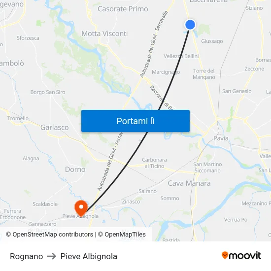 Rognano to Pieve Albignola map