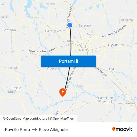 Rovello Porro to Pieve Albignola map