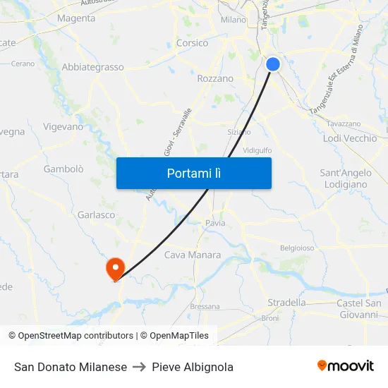 San Donato Milanese to Pieve Albignola map