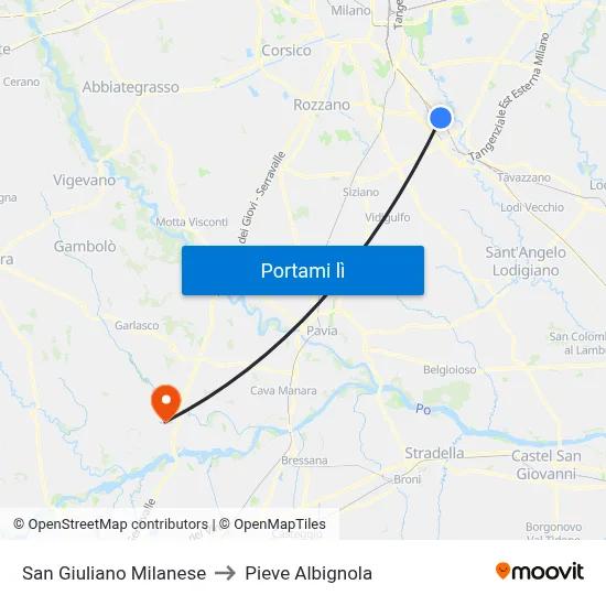 San Giuliano Milanese to Pieve Albignola map