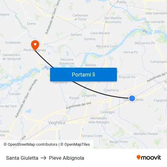 Santa Giuletta to Pieve Albignola map