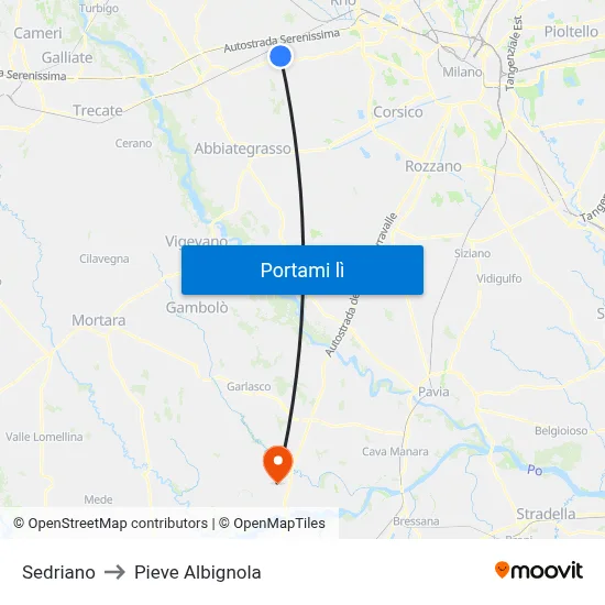 Sedriano to Pieve Albignola map