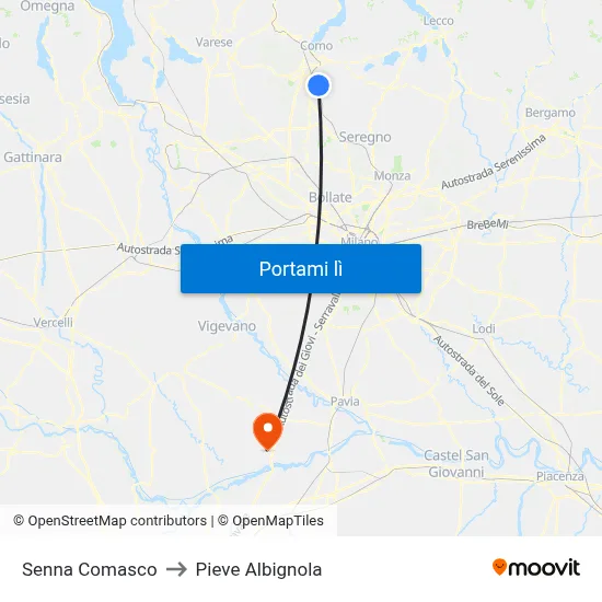 Senna Comasco to Pieve Albignola map