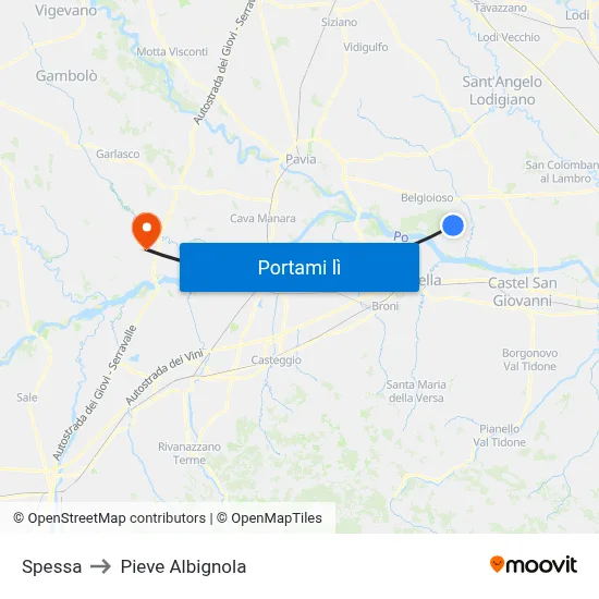 Spessa to Pieve Albignola map