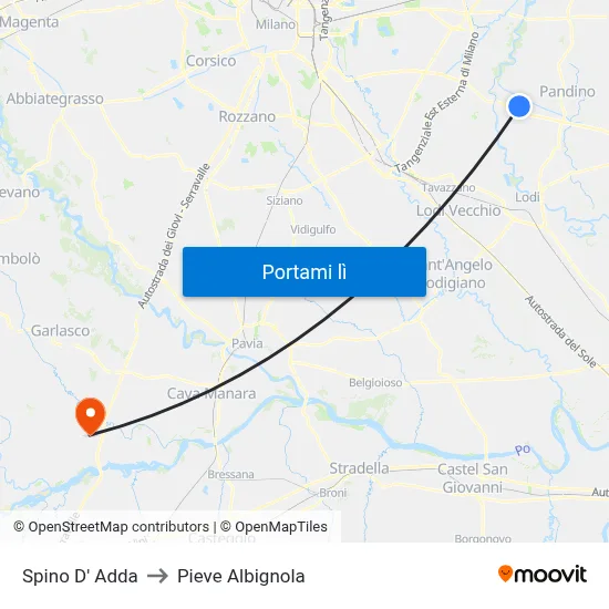 Spino D' Adda to Pieve Albignola map