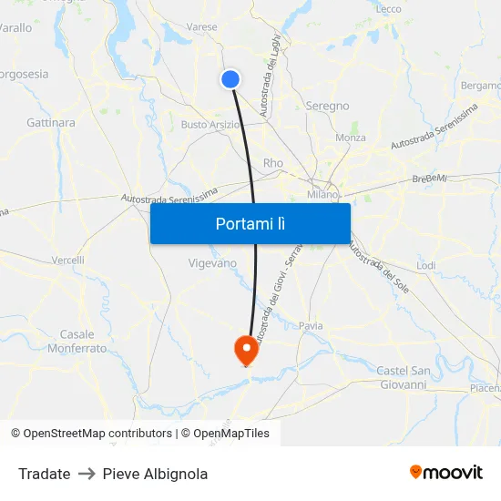 Tradate to Pieve Albignola map