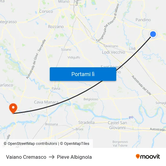 Vaiano Cremasco to Pieve Albignola map