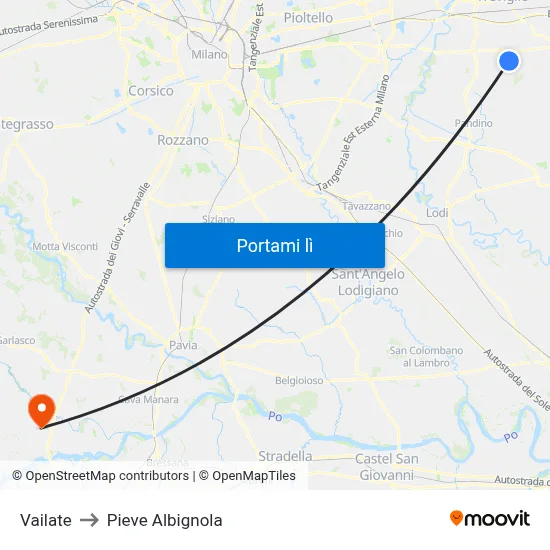 Vailate to Pieve Albignola map
