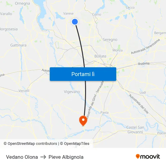 Vedano Olona to Pieve Albignola map
