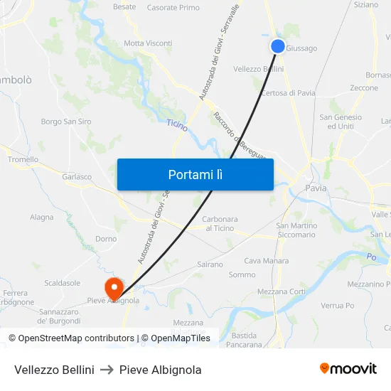 Vellezzo Bellini to Pieve Albignola map