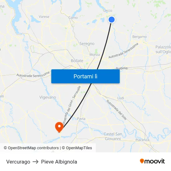 Vercurago to Pieve Albignola map