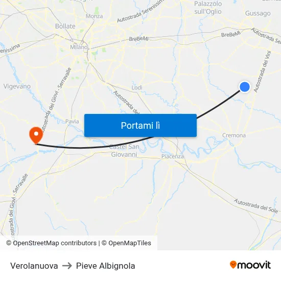 Verolanuova to Pieve Albignola map