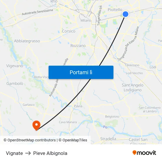 Vignate to Pieve Albignola map