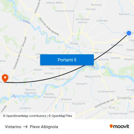 Vistarino to Pieve Albignola map