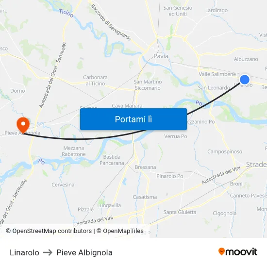 Linarolo to Pieve Albignola map