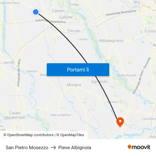 San Pietro Mosezzo to Pieve Albignola map