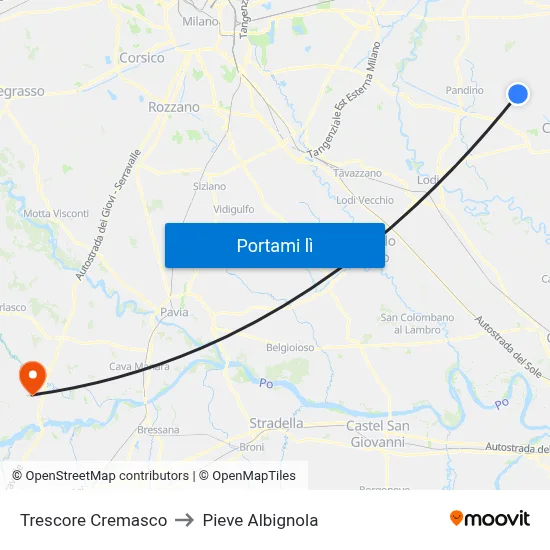 Trescore Cremasco to Pieve Albignola map