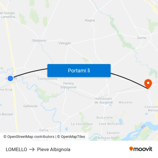LOMELLO to Pieve Albignola map