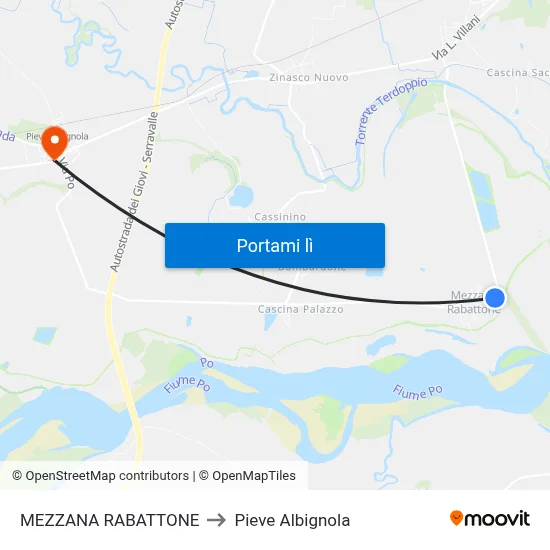 MEZZANA RABATTONE to Pieve Albignola map