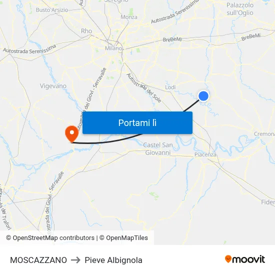 MOSCAZZANO to Pieve Albignola map