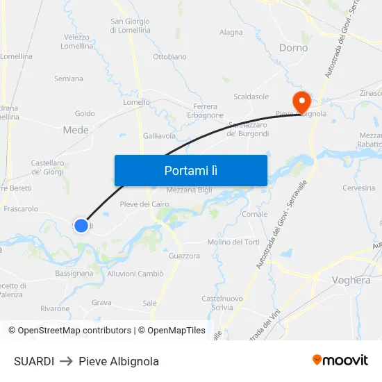 SUARDI to Pieve Albignola map
