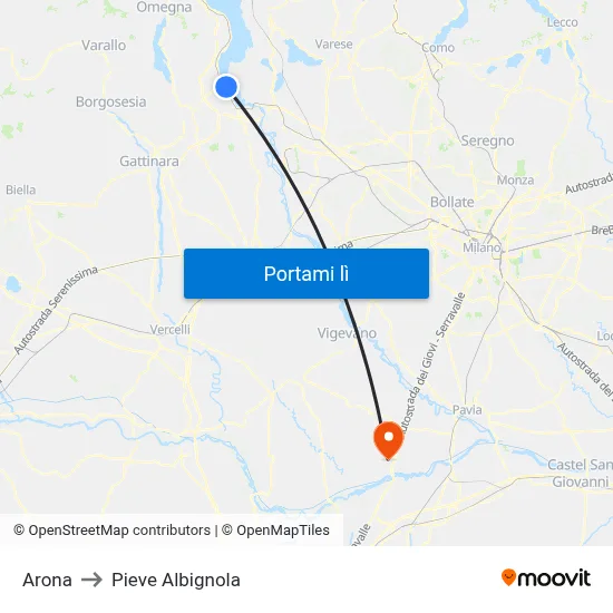 Arona to Pieve Albignola map