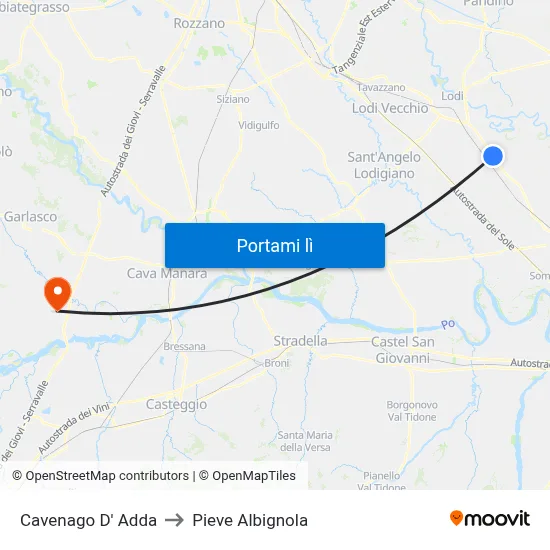 Cavenago D' Adda to Pieve Albignola map